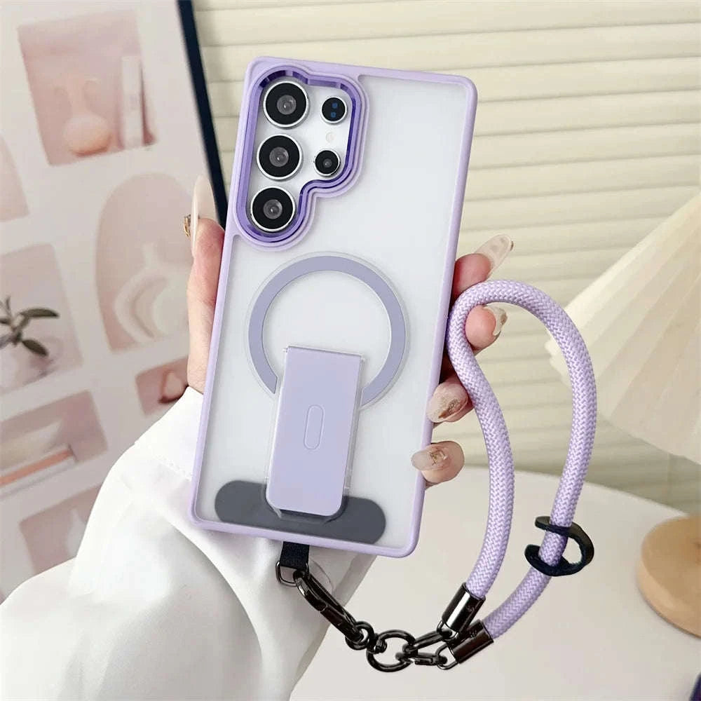 Magnetic Wireless Charging Phone Case with Lanyard for Samsung Galaxy-Full Black / For SamsungS25 Ultra