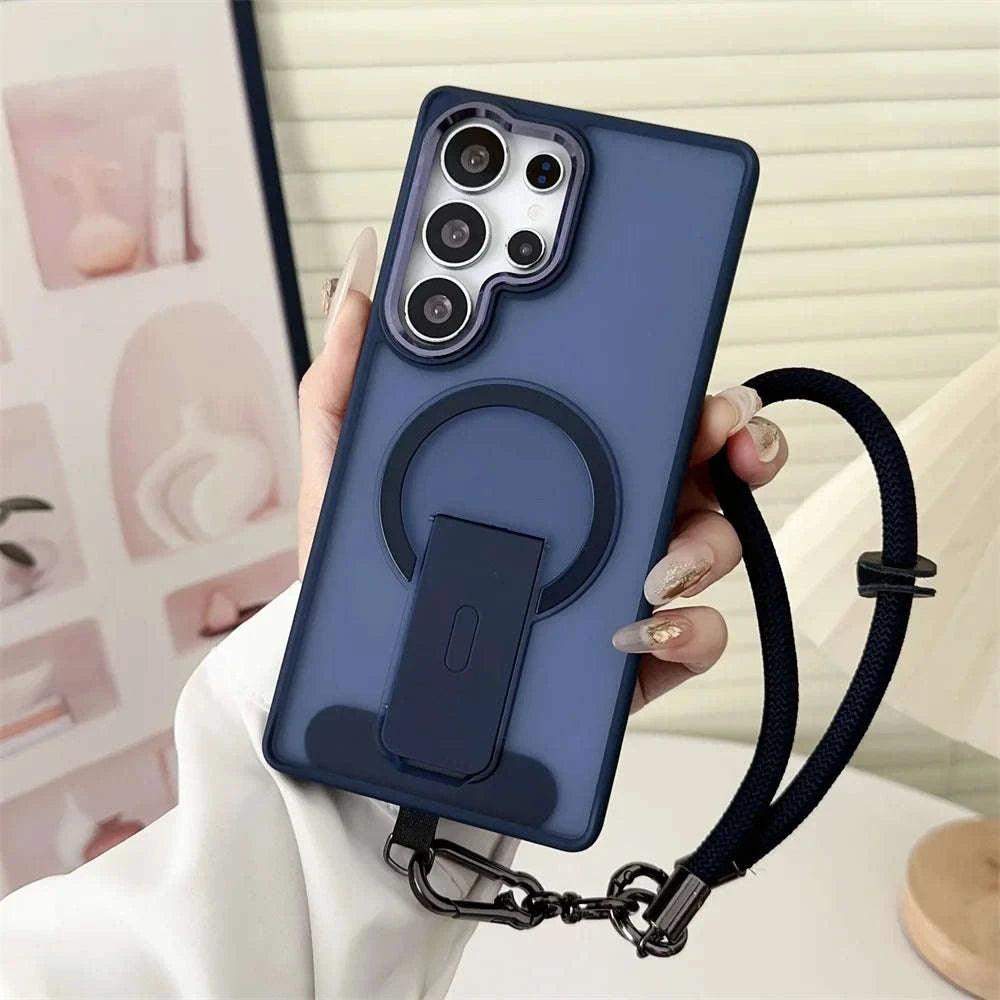 Magnetic Wireless Charging Phone Case with Lanyard for Samsung Galaxy-Full Black / For SamsungS25 Ultra