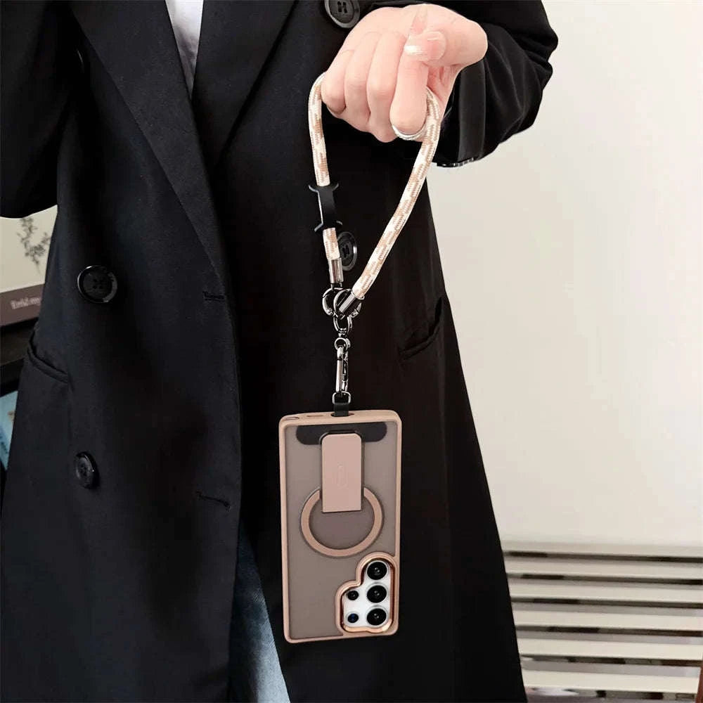 Magnetic Wireless Charging Phone Case with Lanyard for Samsung Galaxy-Full Black / For SamsungS25 Ultra