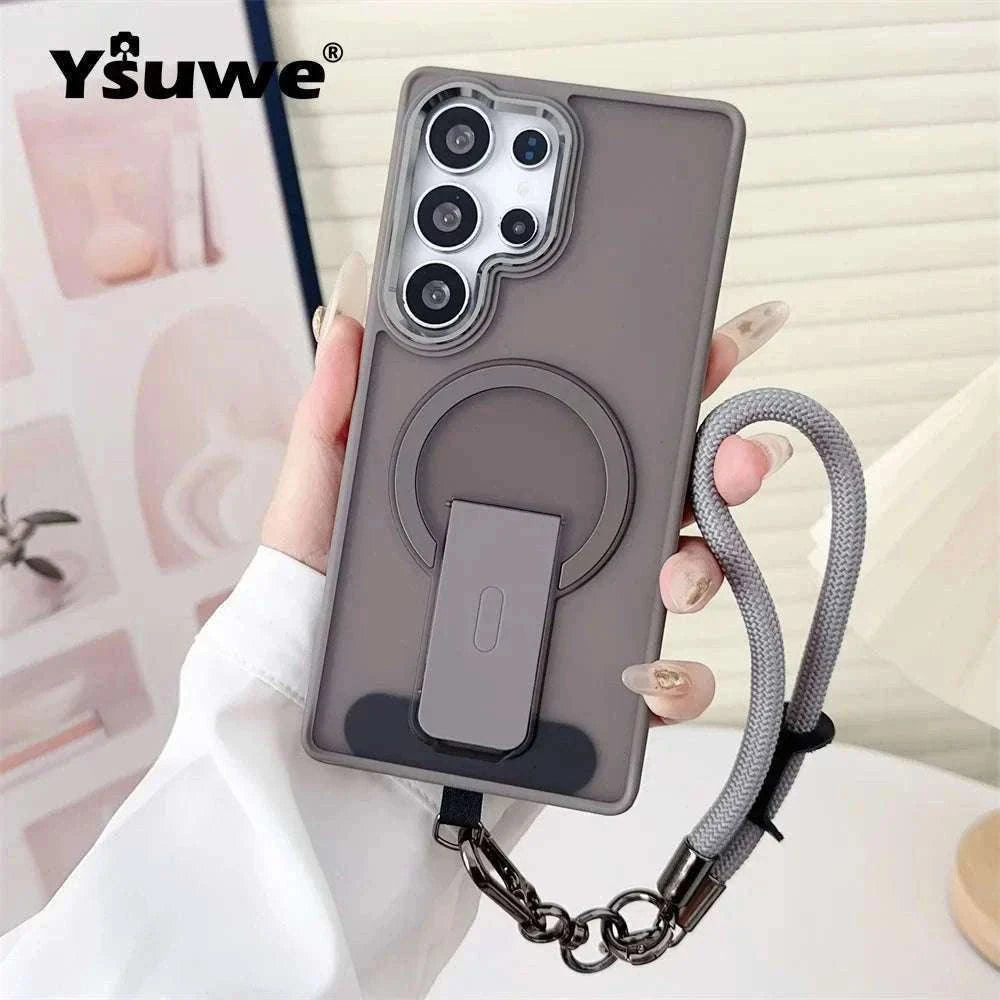 Magnetic Wireless Charging Samsung Galaxy Case with Lanyard-Full Black / For SamsungS25 Ultra