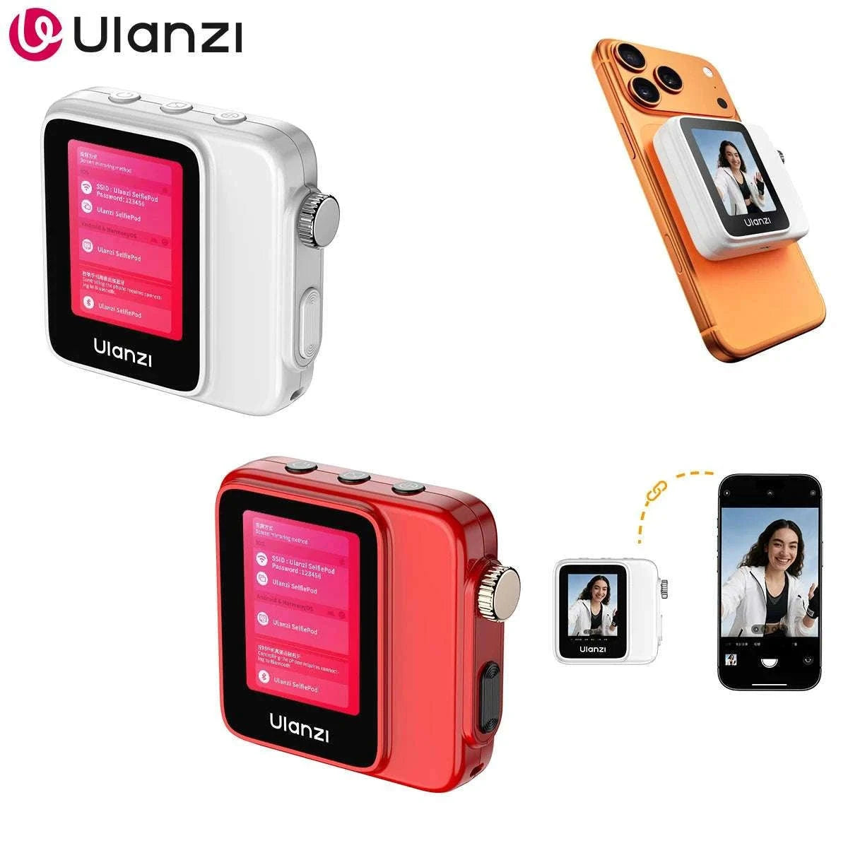 Magnetic Wireless Selfie Screen Monitor for Rear Camera Vlogging-VM02 Red / China Mainland