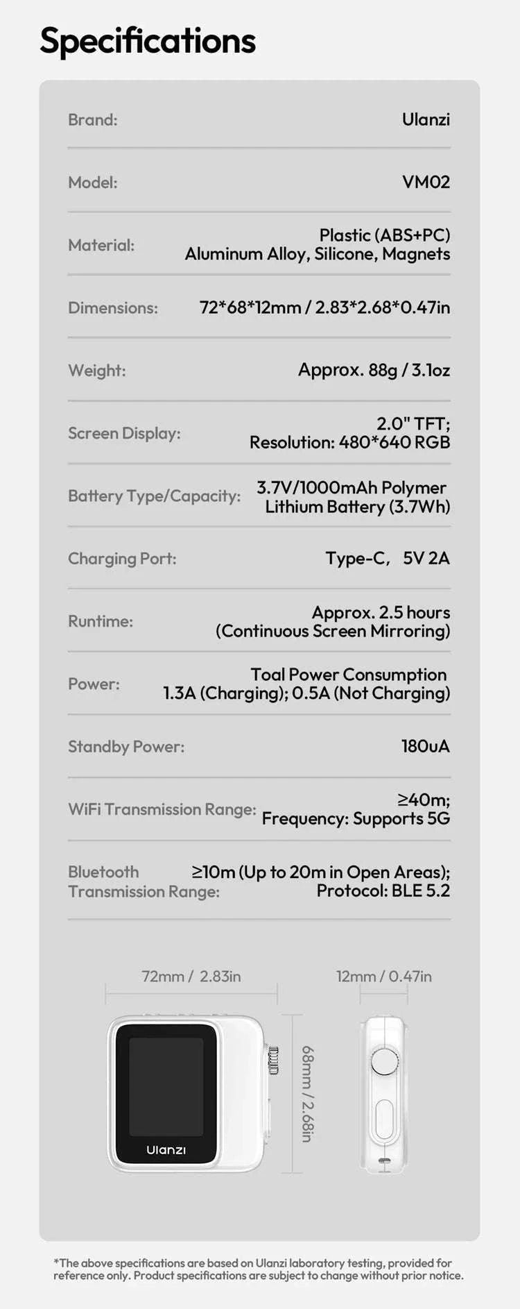 Magnetic Wireless Selfie Screen Monitor for Rear Camera Vlogging-VM02 Red / China Mainland