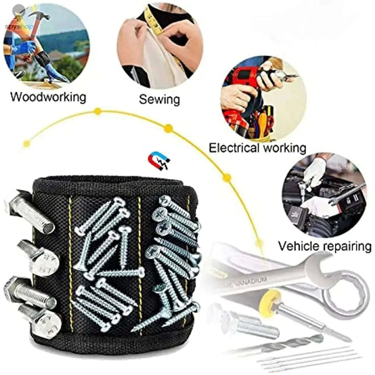 Magnetic Wristband – Hands‑Free Holder for Screws, Nails, and Bits-5 rows of 15 magnets