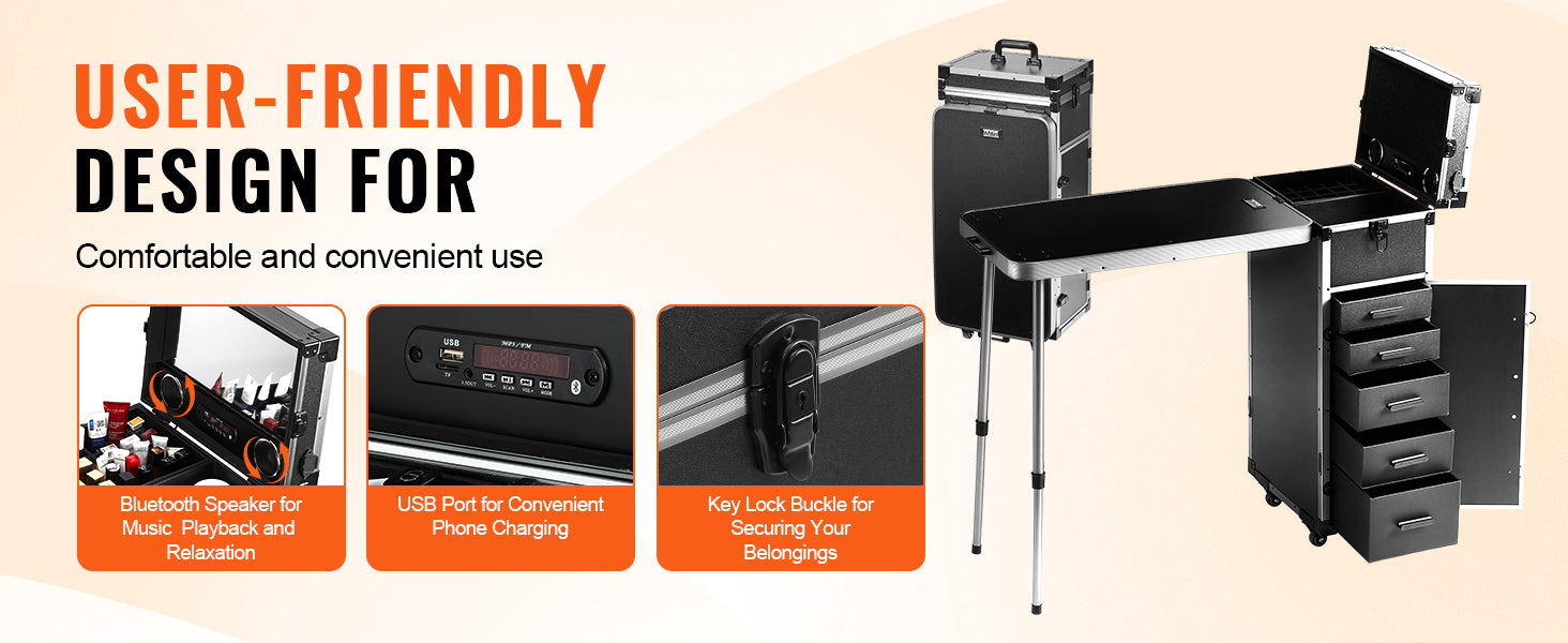 SucceBuy Professional Makeup Train Case Aluminum Cosmetic Case Workbench With Supporting Legs Rolling Makeup Case Extra Large
