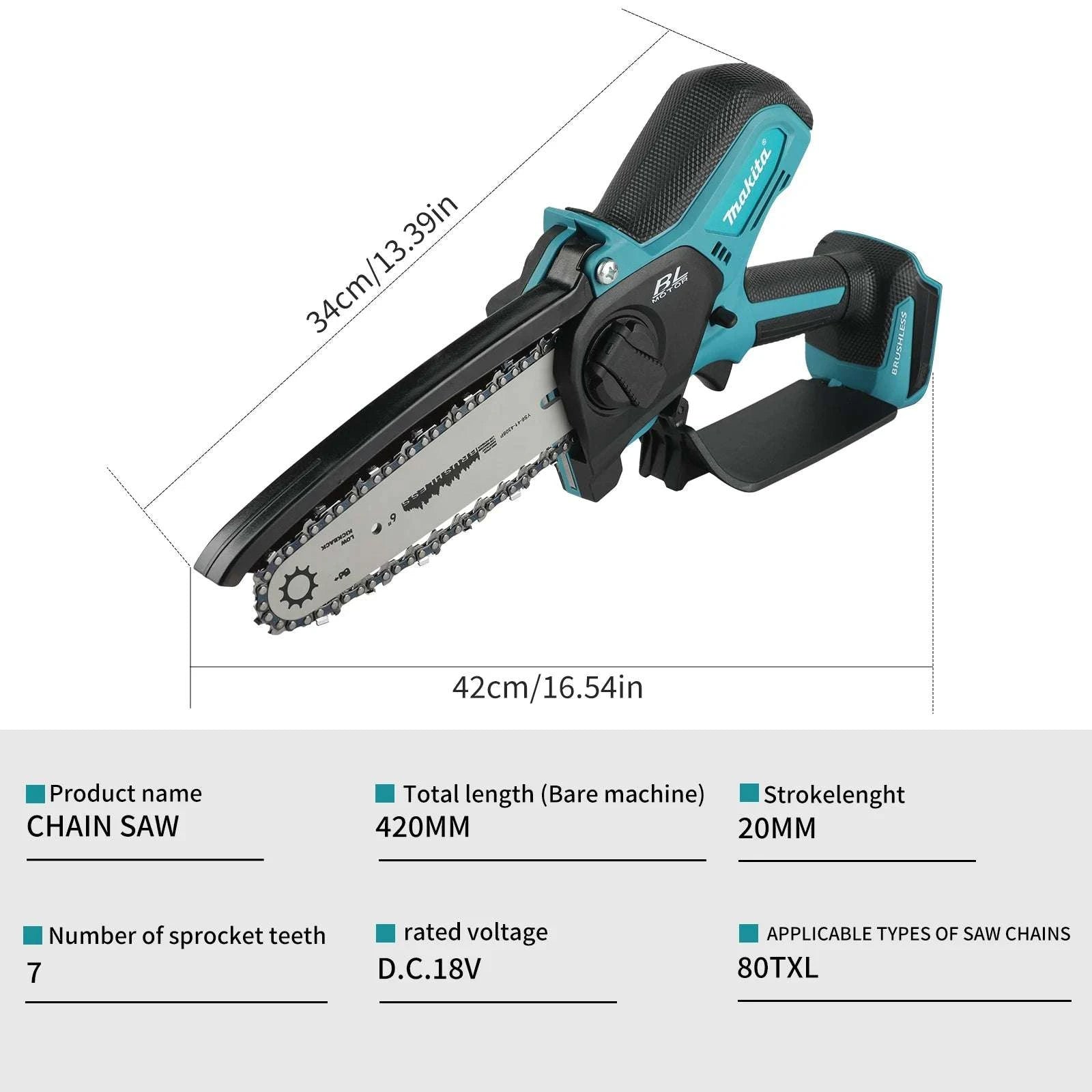 Makita 18V Cordless 8-Inch Handheld Chain Saw with Auto Oiler-No battery