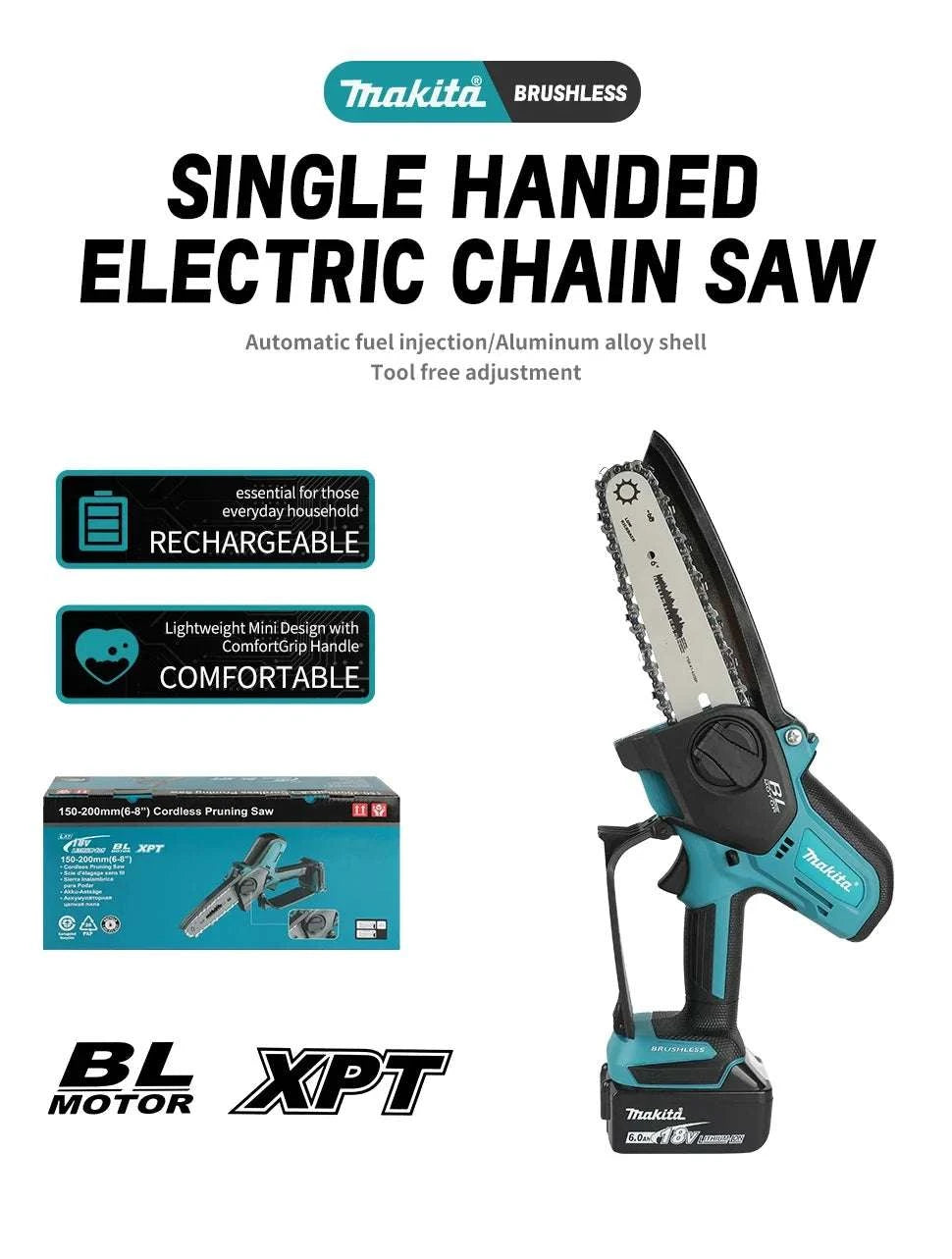 Makita 18V Cordless 8-Inch Handheld Chain Saw with Auto Oiler-No battery