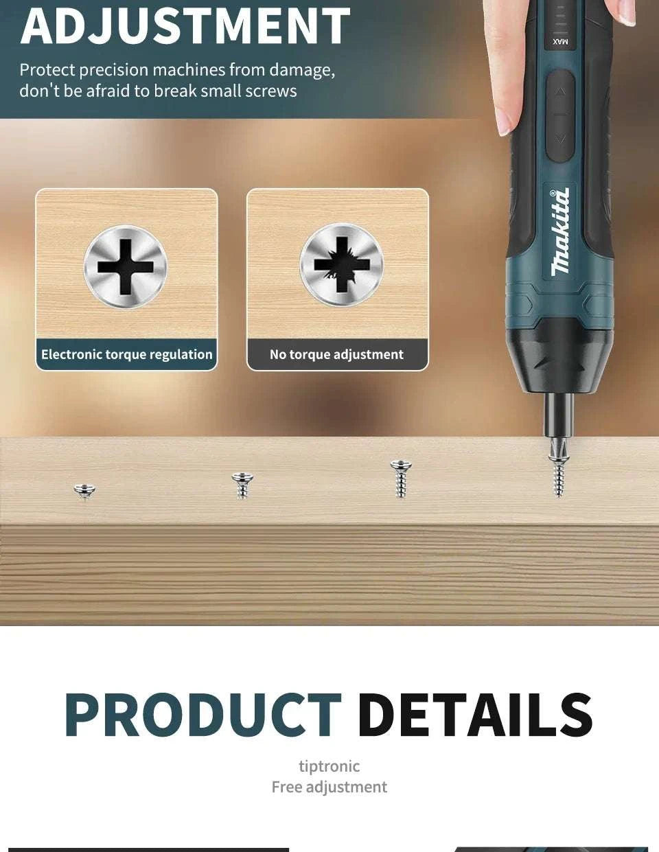 Makita 3.6V Cordless Screwdriver 1/4" Mini Driver 2-5N.m Torque-a set