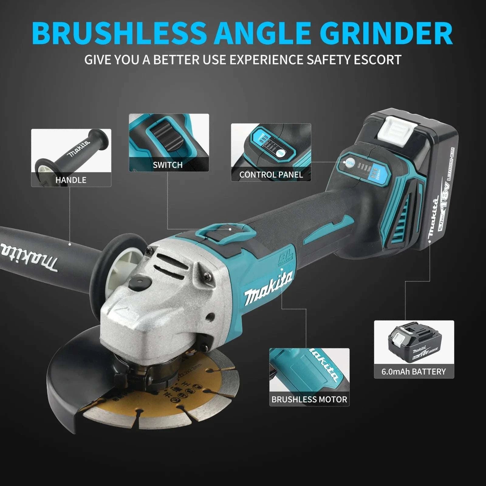 Makita DGA404 18V Brushless Variable Speed 125mm Angle Grinder-No Battery