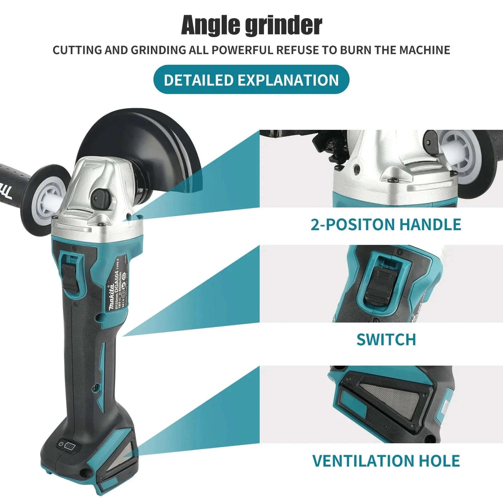 Makita DGA504 125mm Brushless Angle Grinder-bare machine
