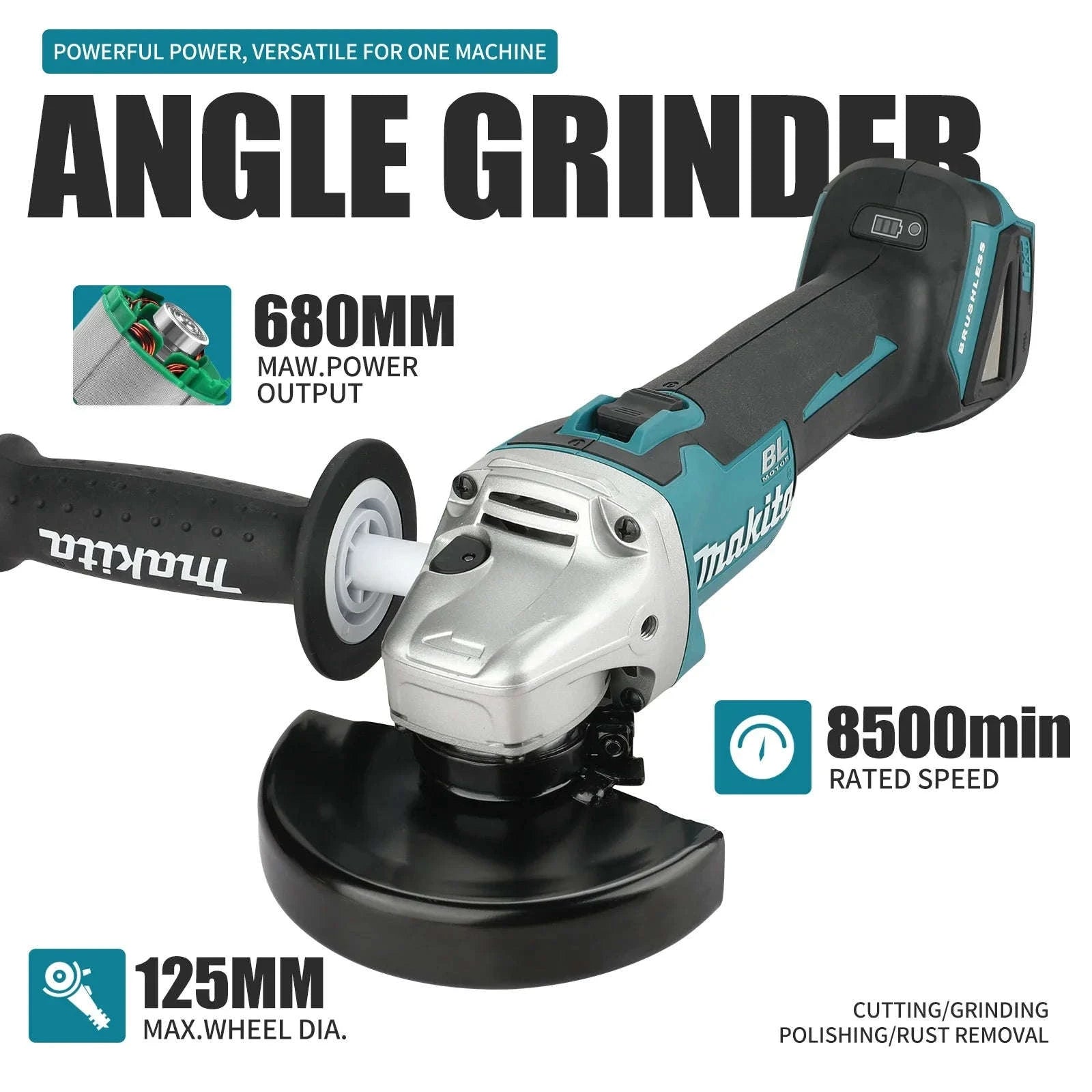 Makita DGA504 125mm Brushless Angle Grinder-bare machine