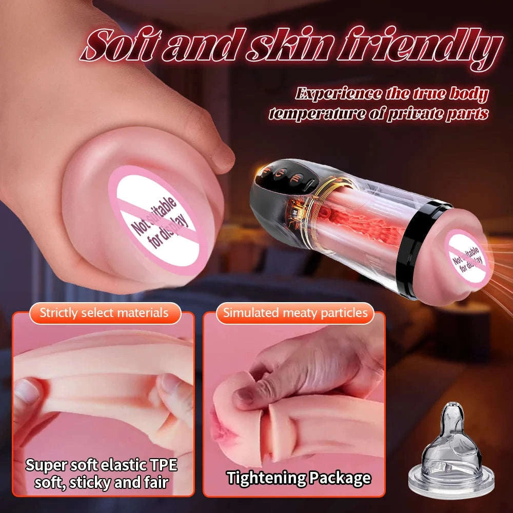 Male Heating Masturbator Cup with Vibration and Suction-Black / United States