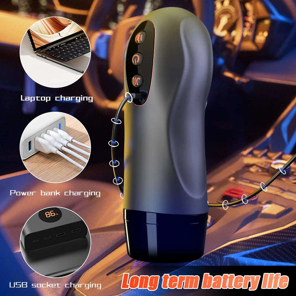 Male Heating Masturbator Cup with Vibration and Suction-Black / United States