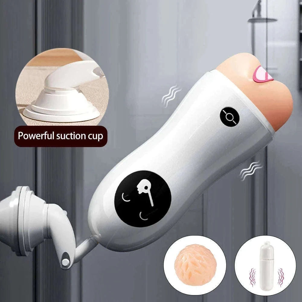Male Masturbator Training Cup with Suction Base-Vibrate and Suck