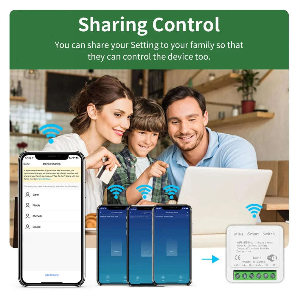 MANHOT WiFi 16A Smart Light Switch Module with Voice & App Control-2Pcs