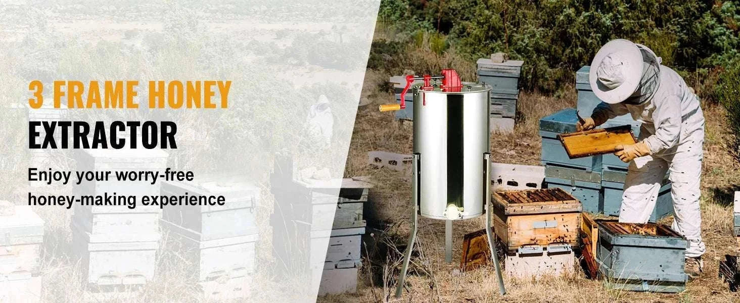 Manual 3-Frame Honey Extractor Stainless Steel Beekeeping Spinner-15in / United States