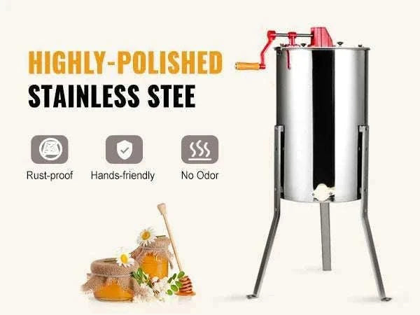 Manual 3-Frame Honey Extractor Stainless Steel Beekeeping Spinner-15in / United States