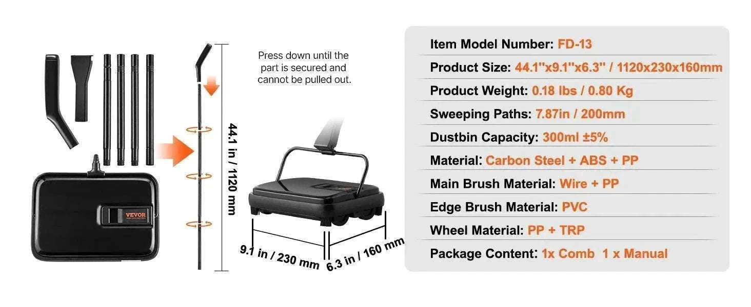 Manual Carpet Sweeper with Rotating Brush for Rugs & Hard Floors-Black / CZECH REPUBLIC