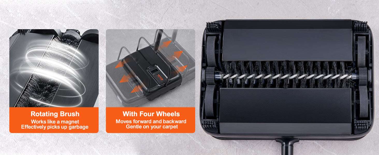Manual Carpet Sweeper with Rotating Brush for Rugs & Hard Floors-Black / CZECH REPUBLIC