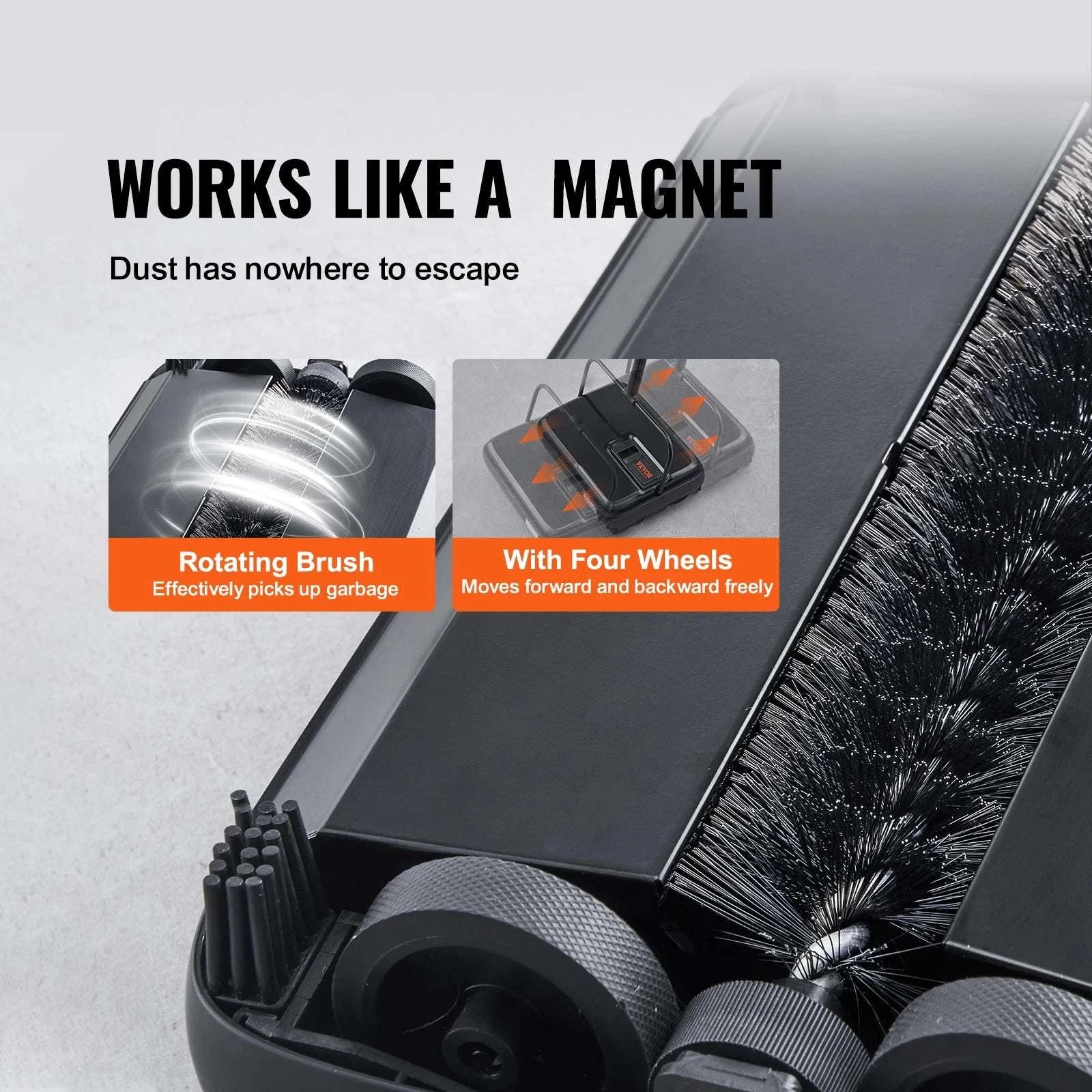 Manual Carpet Sweeper with Rotating Brush for Rugs & Hard Floors-Black / CZECH REPUBLIC