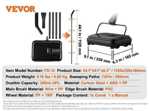 Manual Carpet Sweeper with Rotating Brush for Rugs & Hard Floors-Black / CZECH REPUBLIC