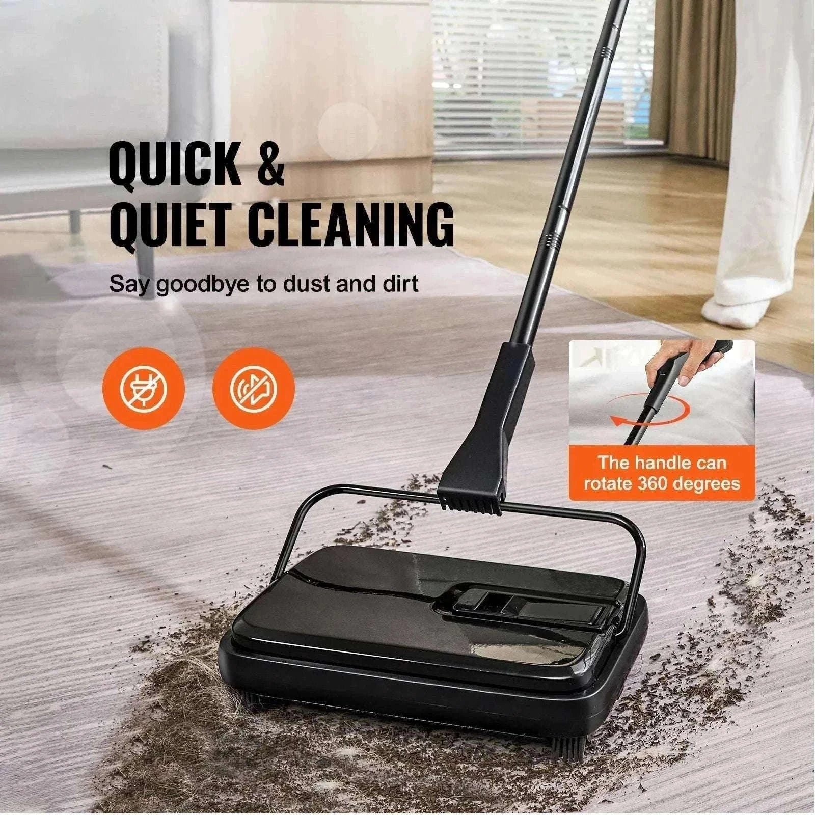 Manual Carpet Sweeper with Rotating Brush for Rugs & Hard Floors-Black / CZECH REPUBLIC