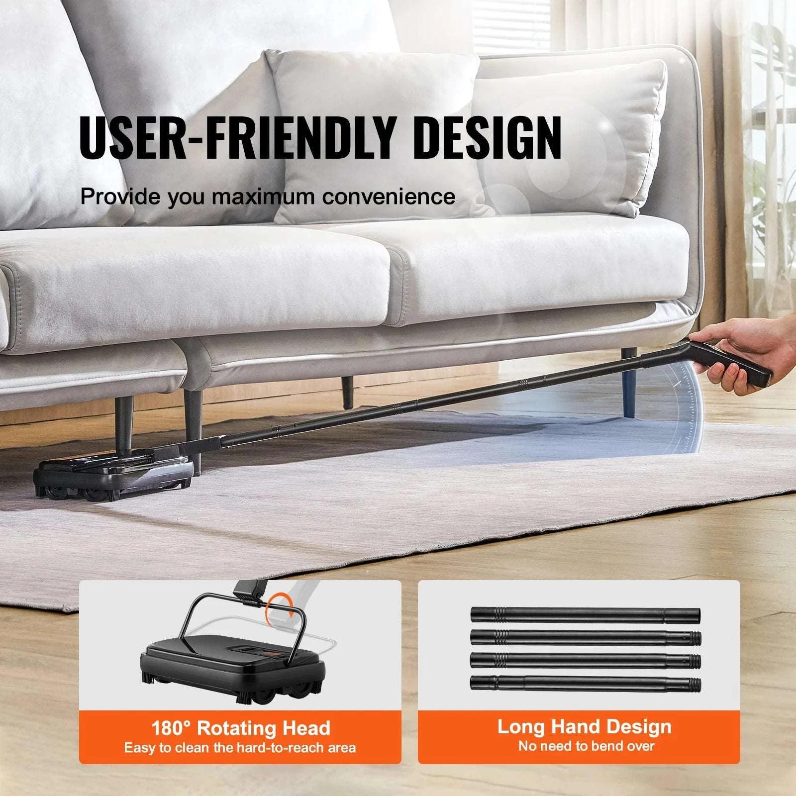 Manual Carpet Sweeper with Rotating Brush for Rugs & Hard Floors-Black / CZECH REPUBLIC