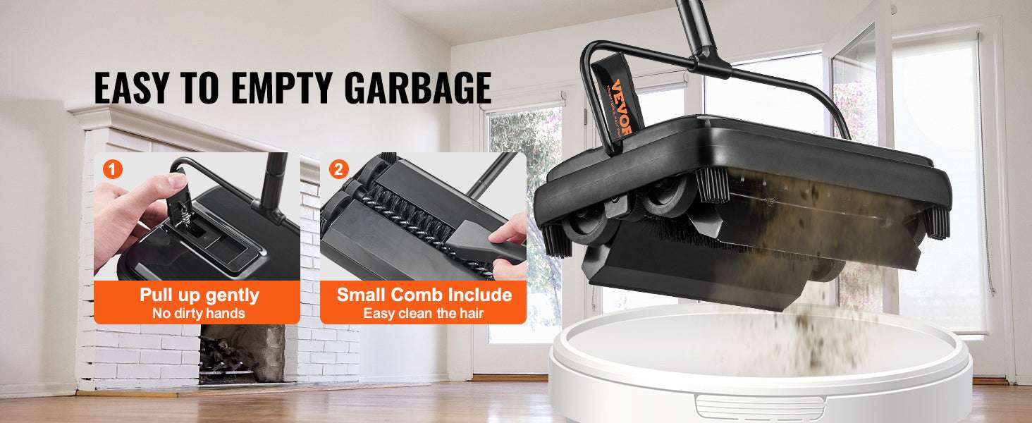 Manual Carpet Sweeper with Rotating Brush for Rugs & Hard Floors-Black / CZECH REPUBLIC