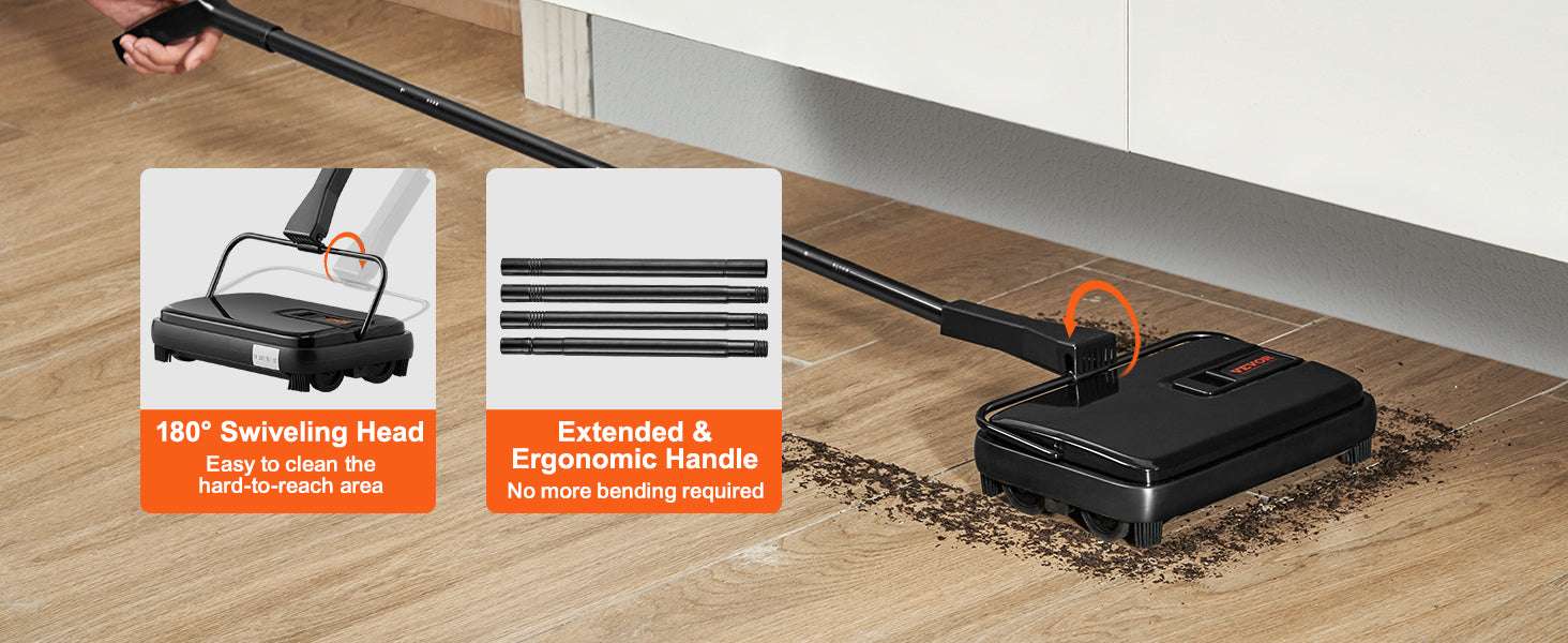 Manual Carpet Sweeper with Rotating Brush for Rugs & Hard Floors-Black / CZECH REPUBLIC