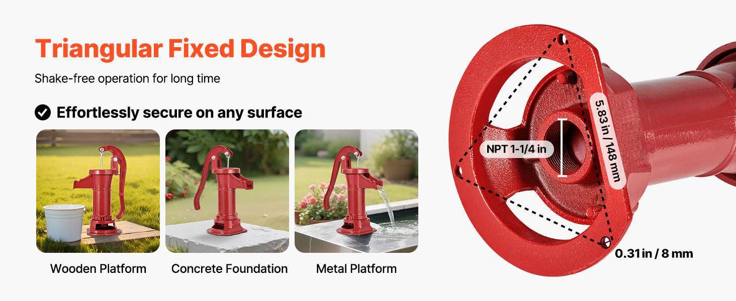 Manual Cast Iron Hand Water Pump 25 ft Lift for Wells & Garden-Red / United States
