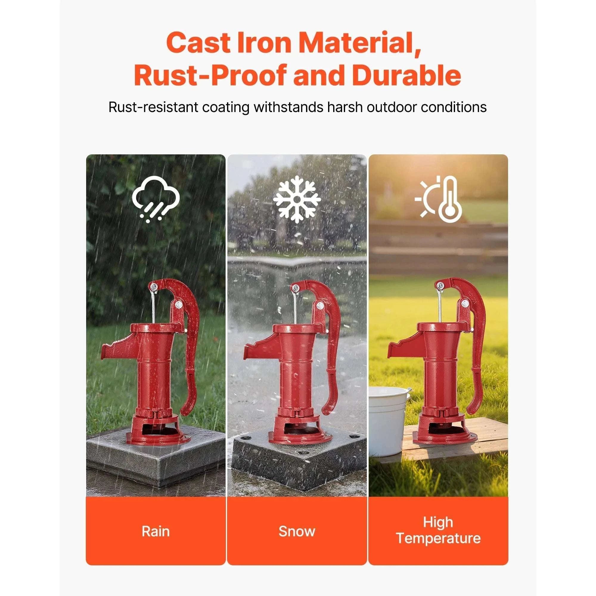 Manual Cast Iron Hand Water Pump 25 ft Lift for Wells & Garden-Red / United States