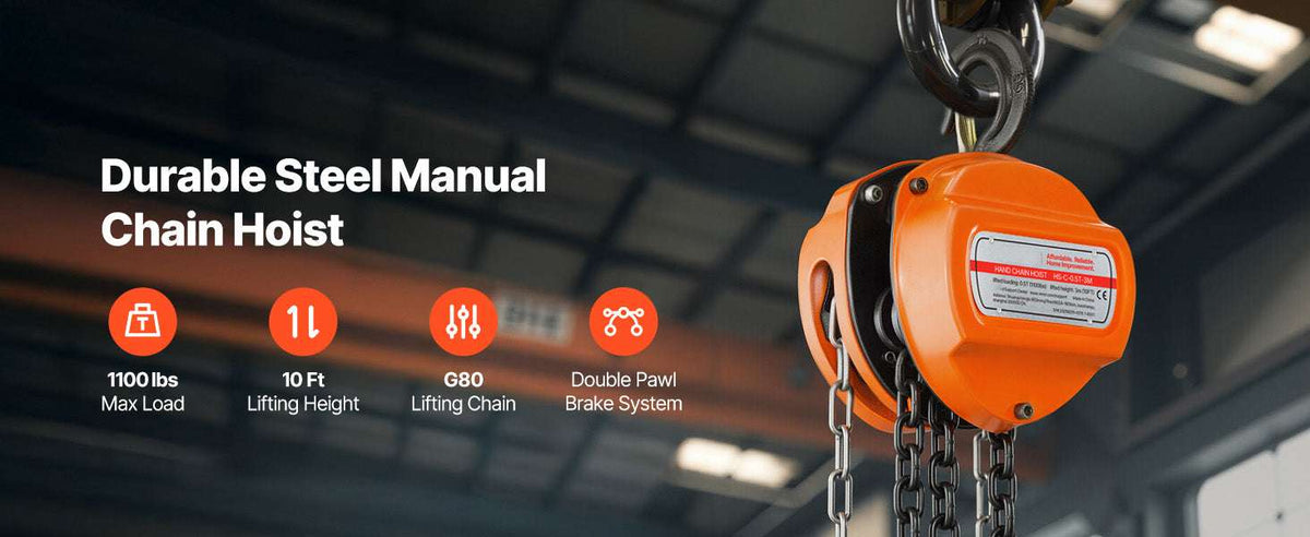 Manual Chain Hoist 1100–6600 lbs with G80 Chain, 10ft/20ft Lift-2T 20FT / United States