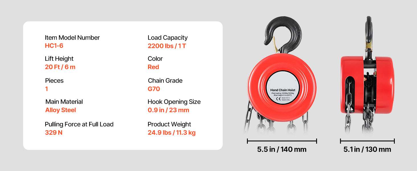 Manual Chain Hoist 1T/2T with 8–20 ft Lift for Garage & Warehouse-1T 8FT / Poland