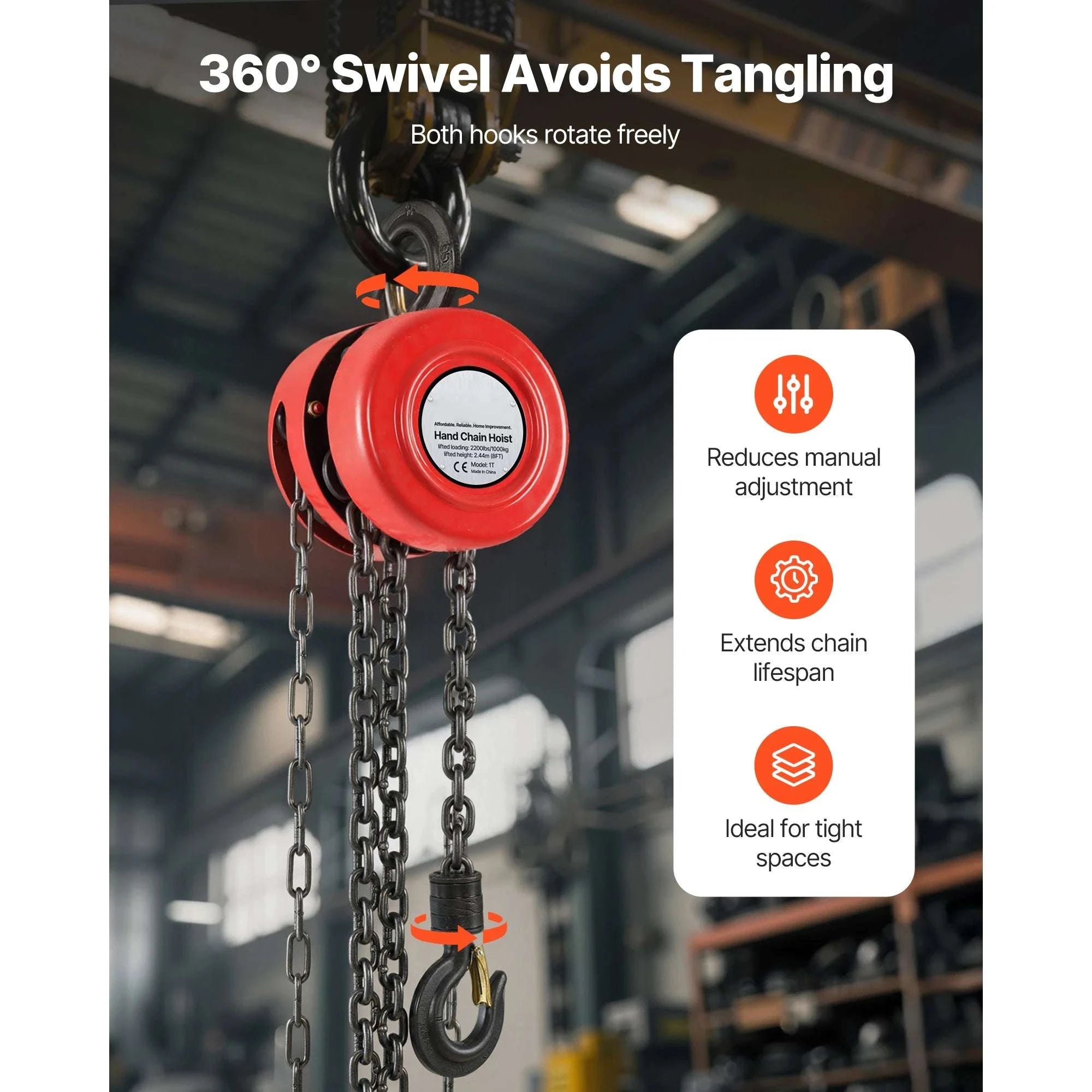 Manual Chain Hoist 1T/2T with 8–20 ft Lift for Garage & Warehouse-1T 8FT / Poland