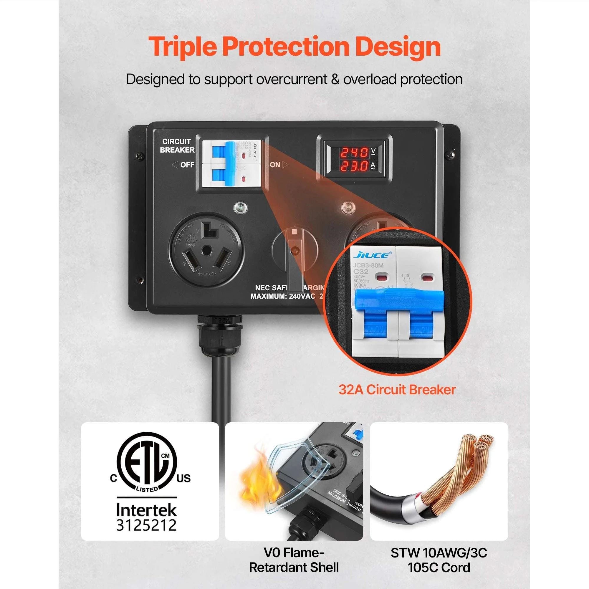 Manual EV Charging Switch Splitter 240V 24A for Dryer & EV-NEMA 14-30 and 14-50 / United States