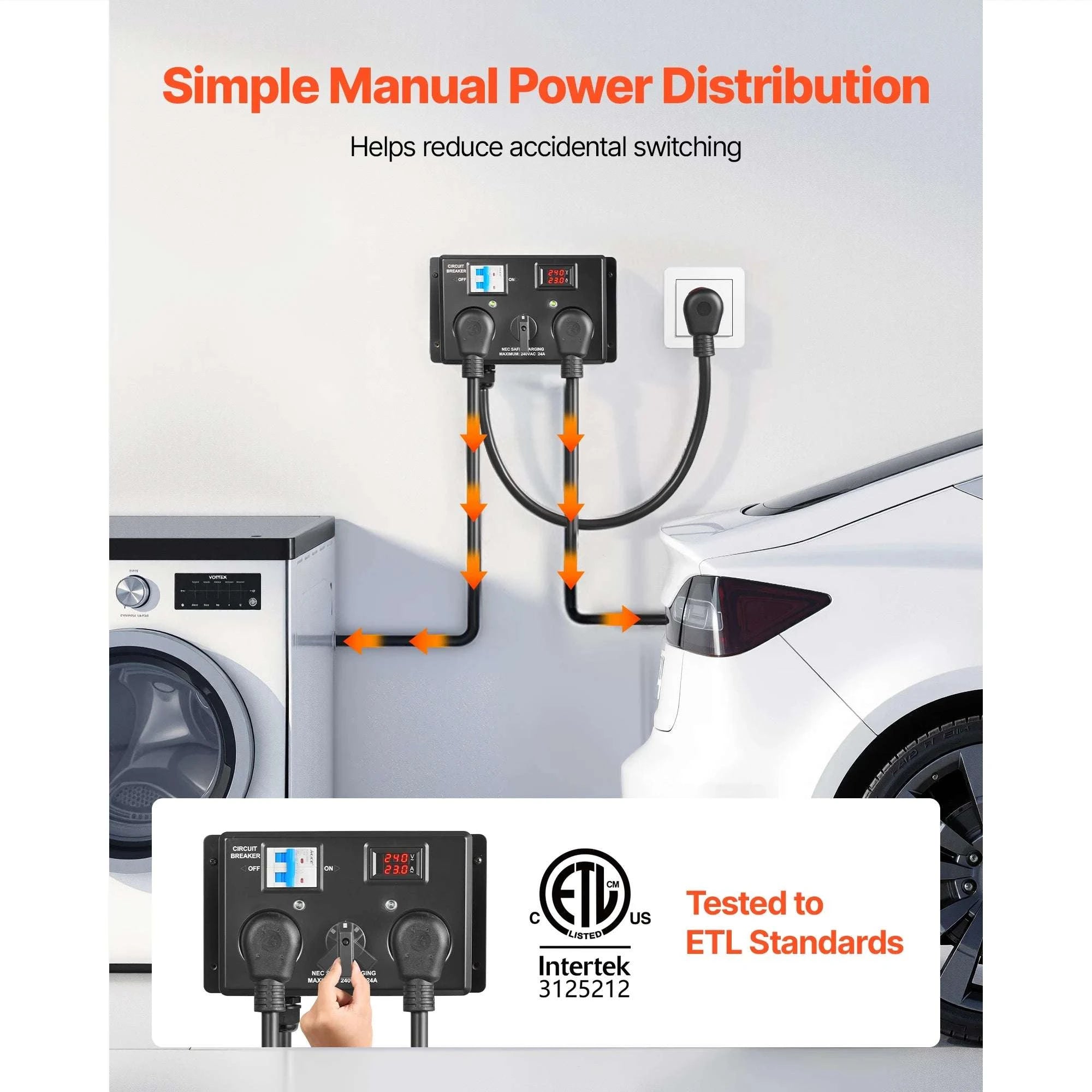 Manual EV Charging Switch Splitter 240V 24A for Dryer & EV-NEMA 14-30 and 14-50 / United States