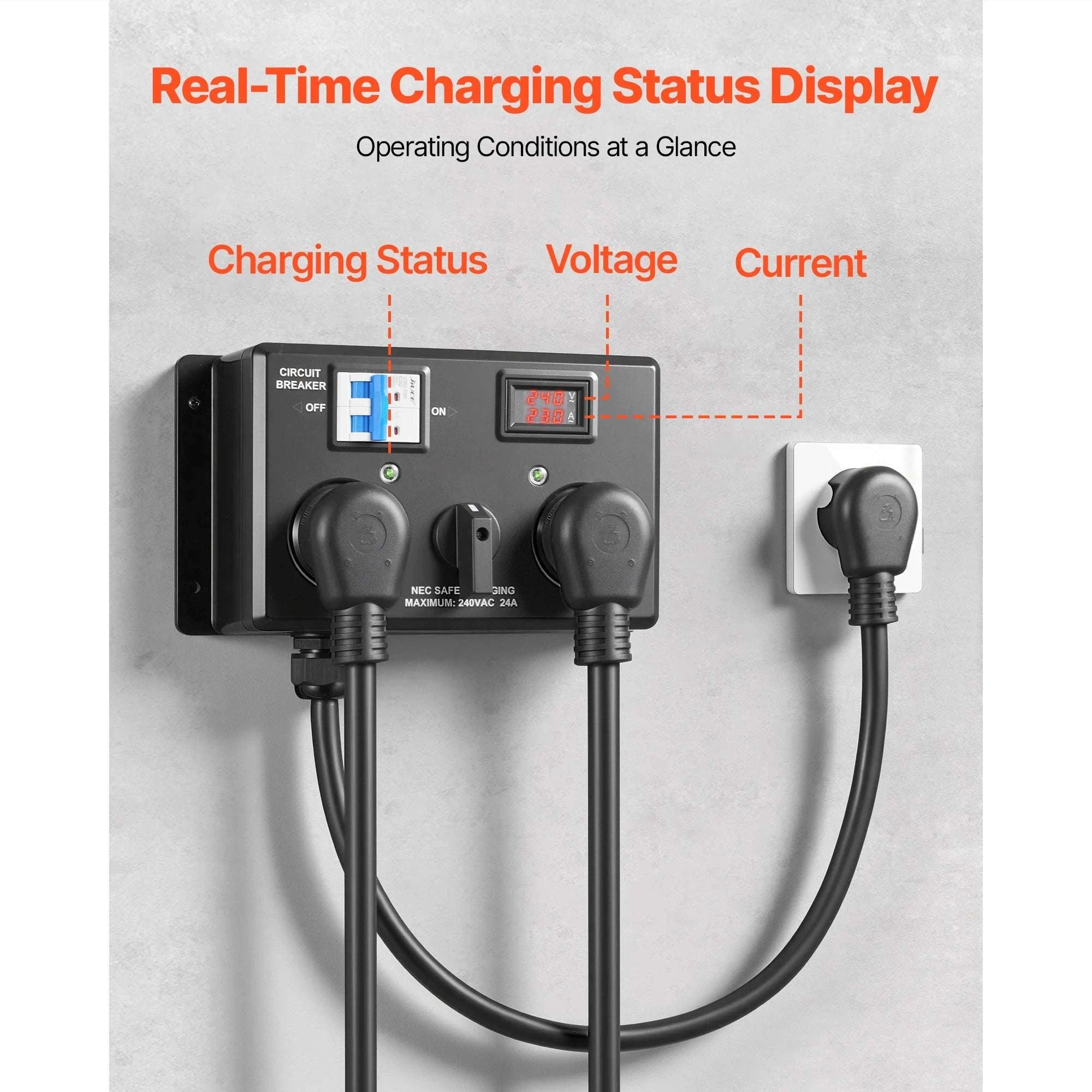 Manual EV Charging Switch Splitter 240V 24A for Dryer & EV-NEMA 14-30 and 14-50 / United States