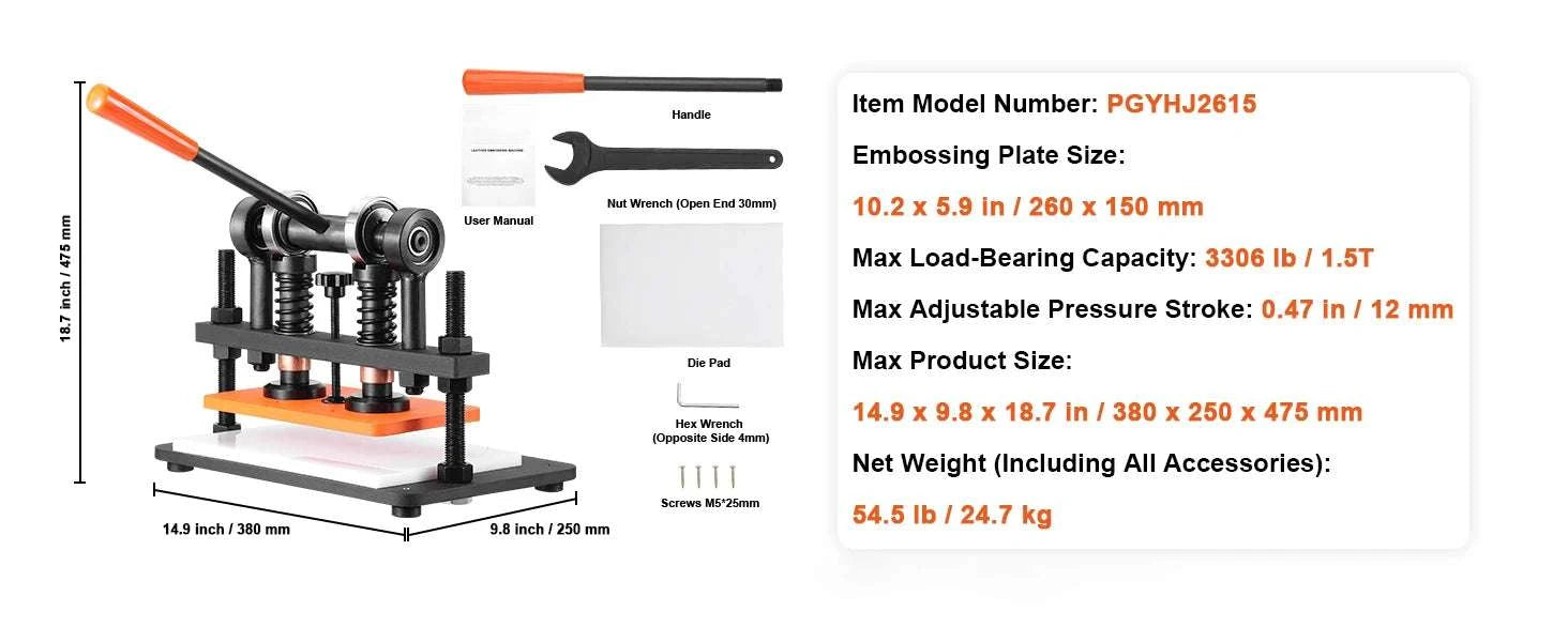 Manual Leather Cutting & Embossing Machine with 1.5T Pressure-36 x 26 cm / United States