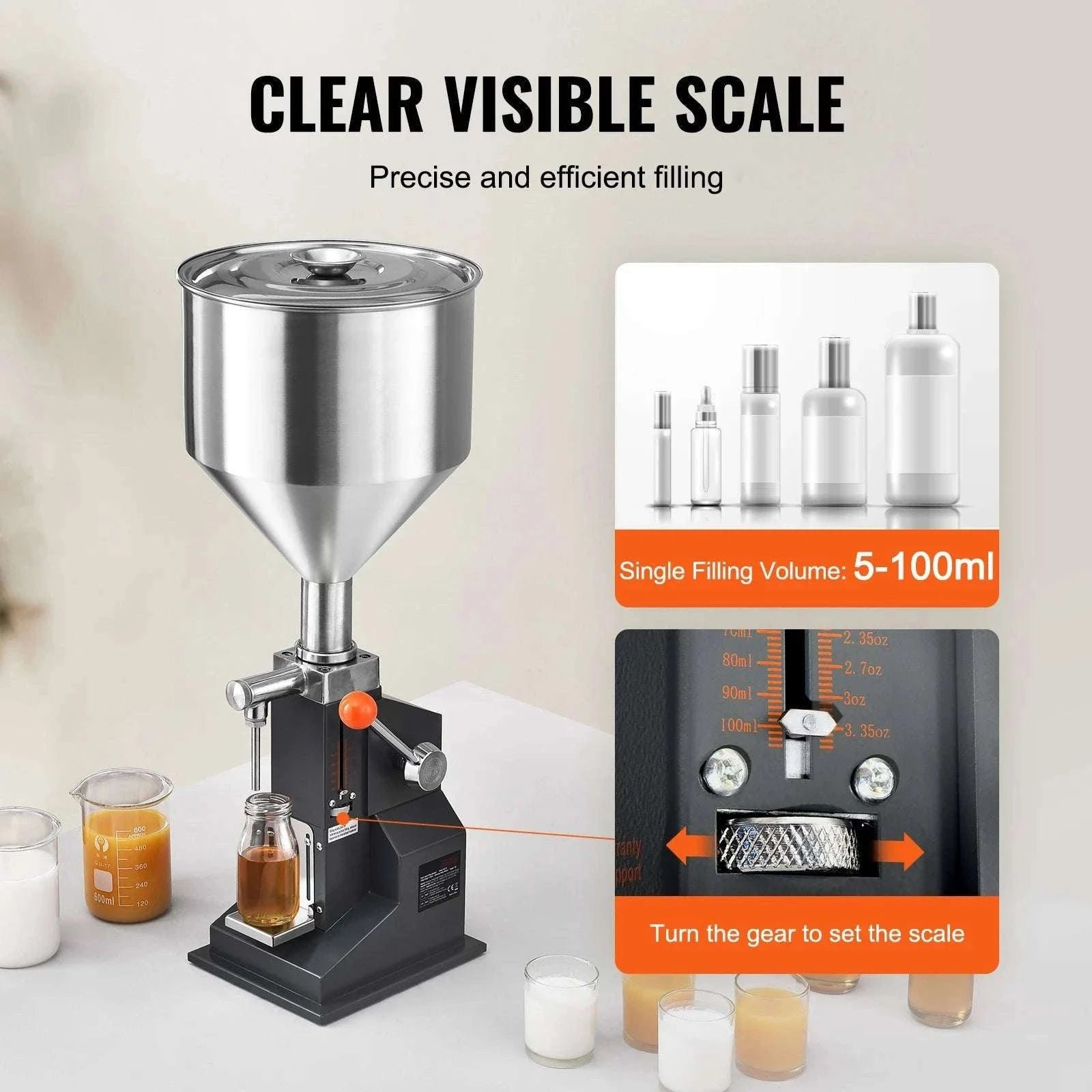 Manual Liquid Filling Machine 5-100ml Adjustable Bottle Filler-