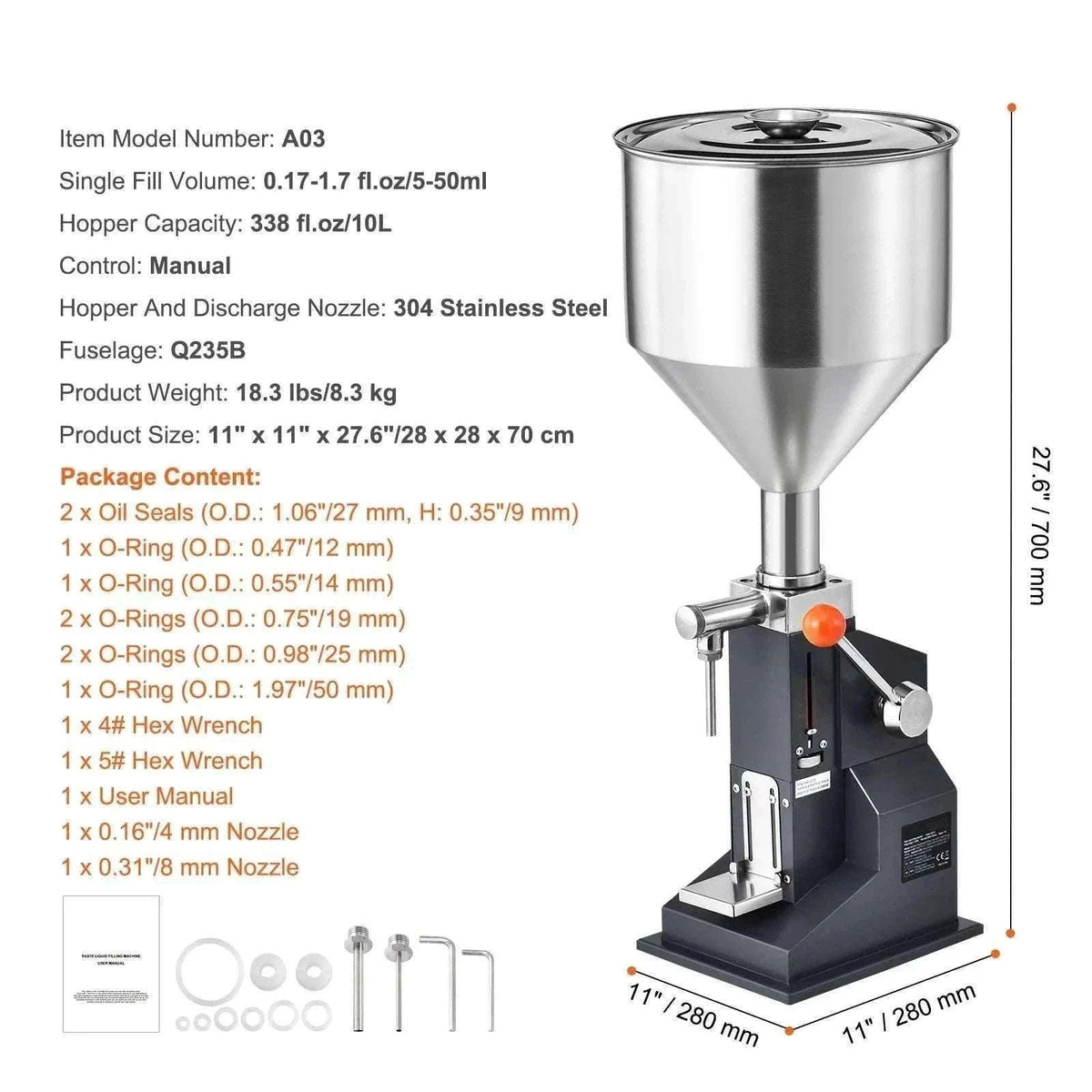 Manual Liquid Filling Machine 5-100ml Adjustable Bottle Filler-5-100 ml / spain