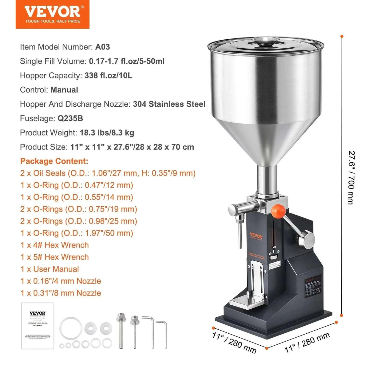 Manual Liquid Filling Machine 5–100ml Adjustable Bottle Filler-5-100ml