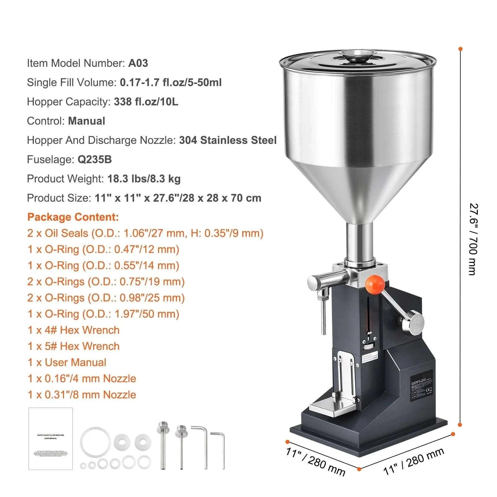 Manual Liquid Filling Machine 5-100ml Adjustable Bottle Filler-
