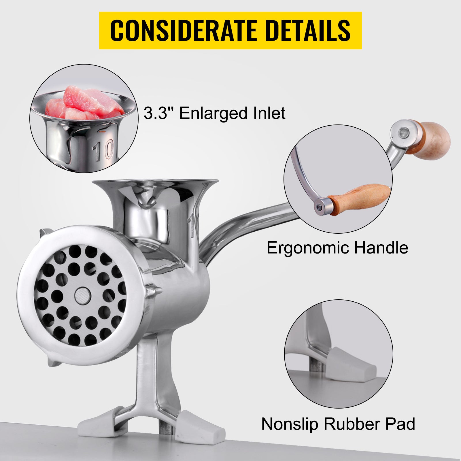 Manual Meat Grinder Stainless Steel with Clamp & Sausage Maker