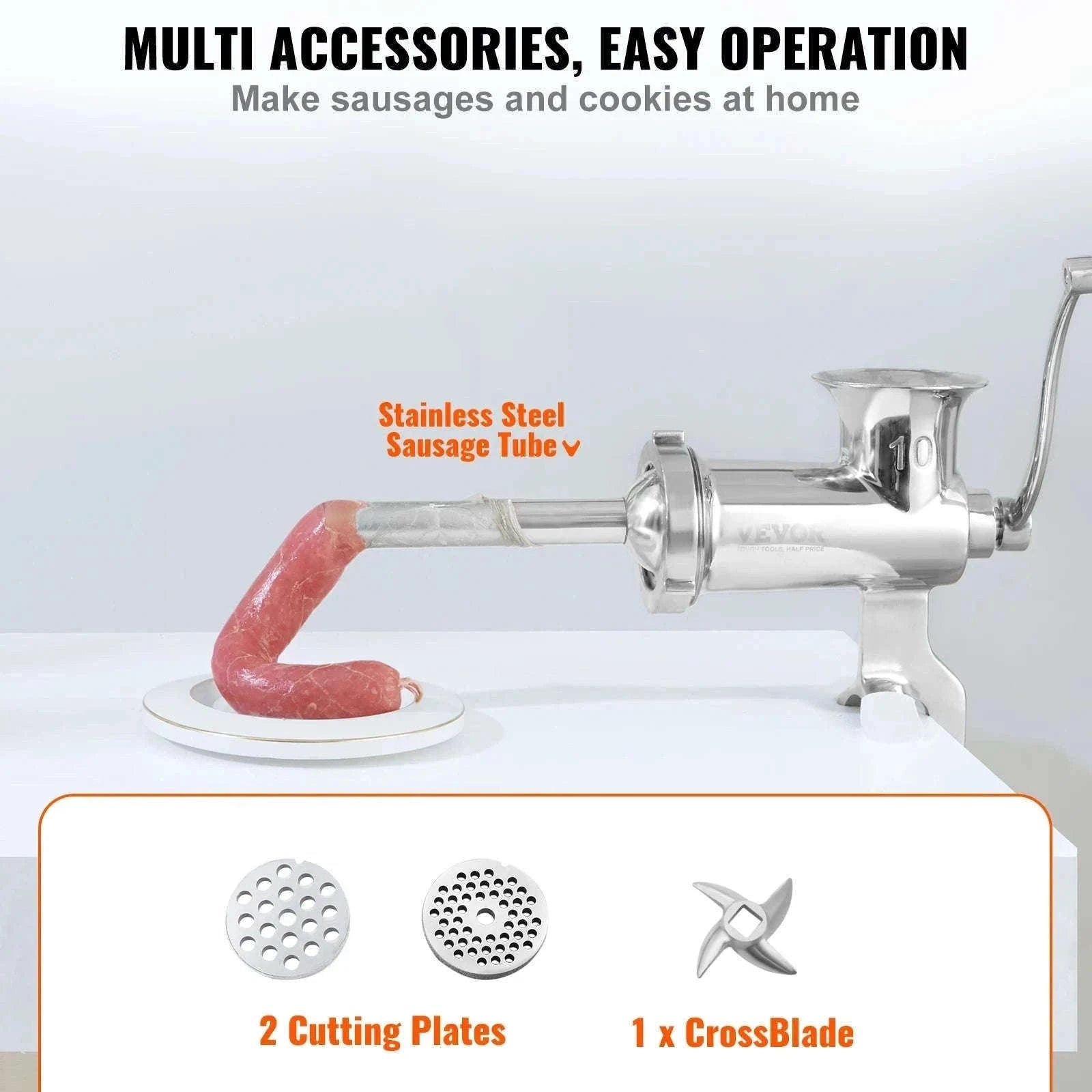 Manual Meat Grinder Stainless Steel Hand Grinder with Table Clamp and Sausage Maker-CZECH REPUBLIC