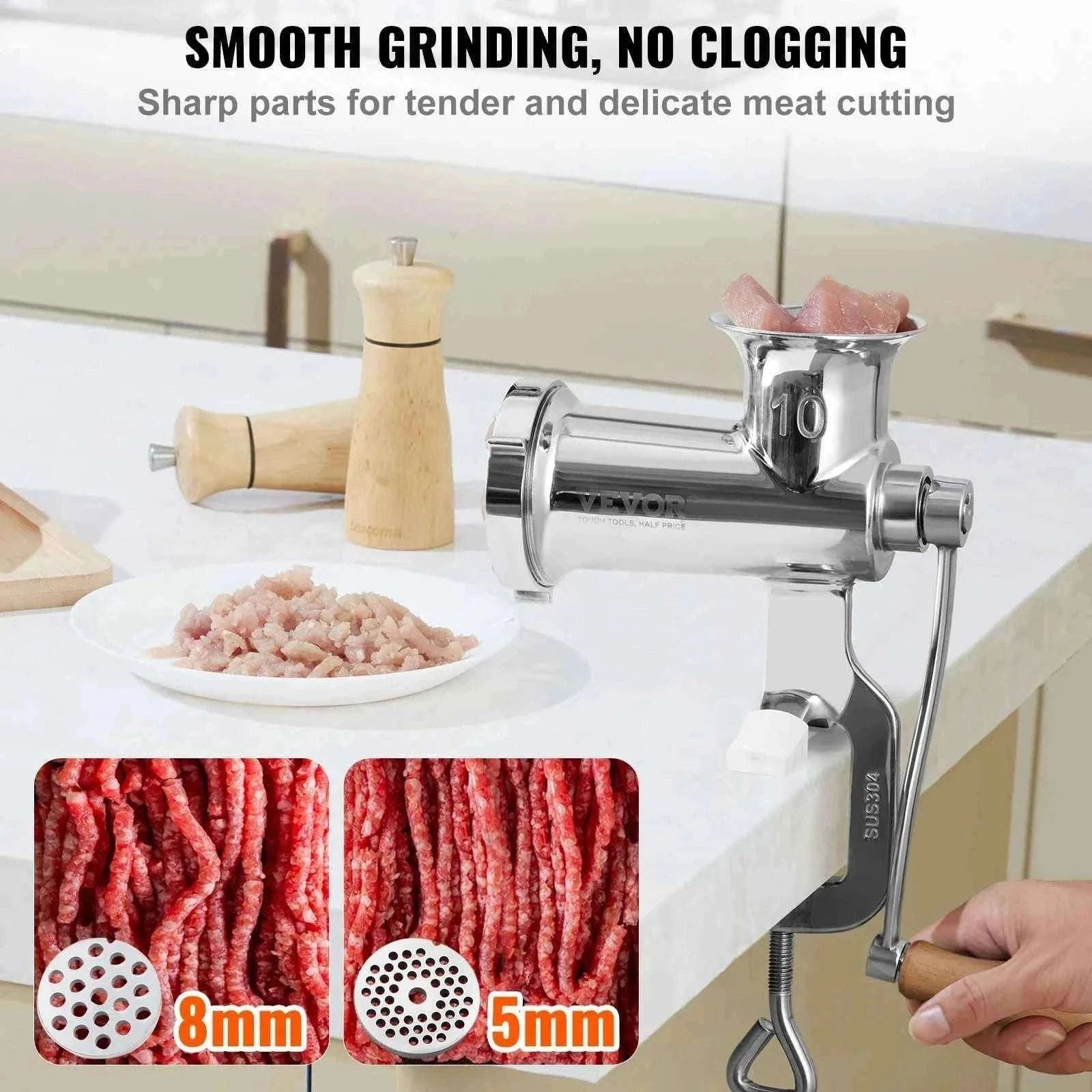 Manual Meat Grinder Stainless Steel Hand Grinder with Table Clamp and Sausage Maker-CZECH REPUBLIC