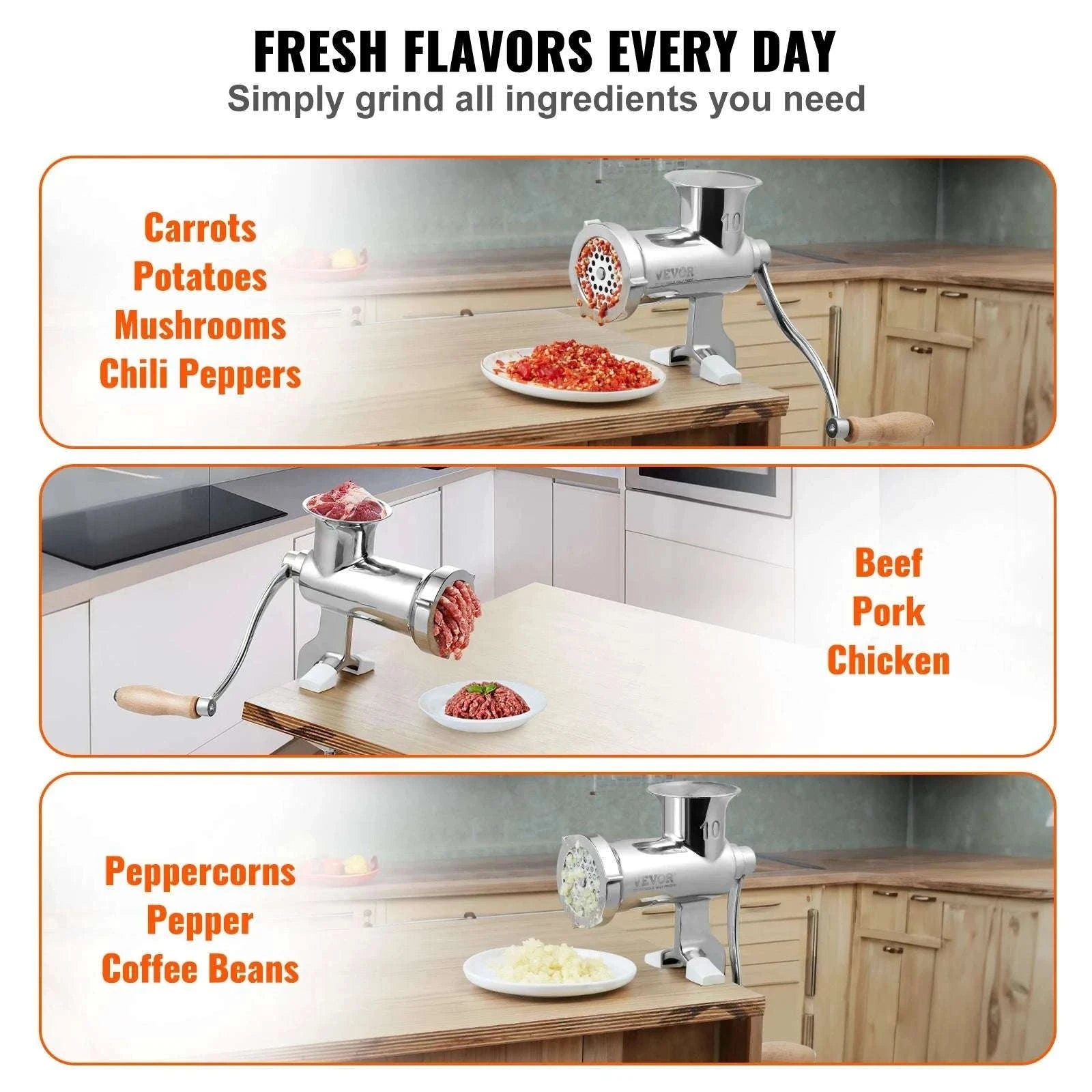 Manual Meat Grinder Stainless Steel with Clamp & Sausage Maker-CZECH REPUBLIC
