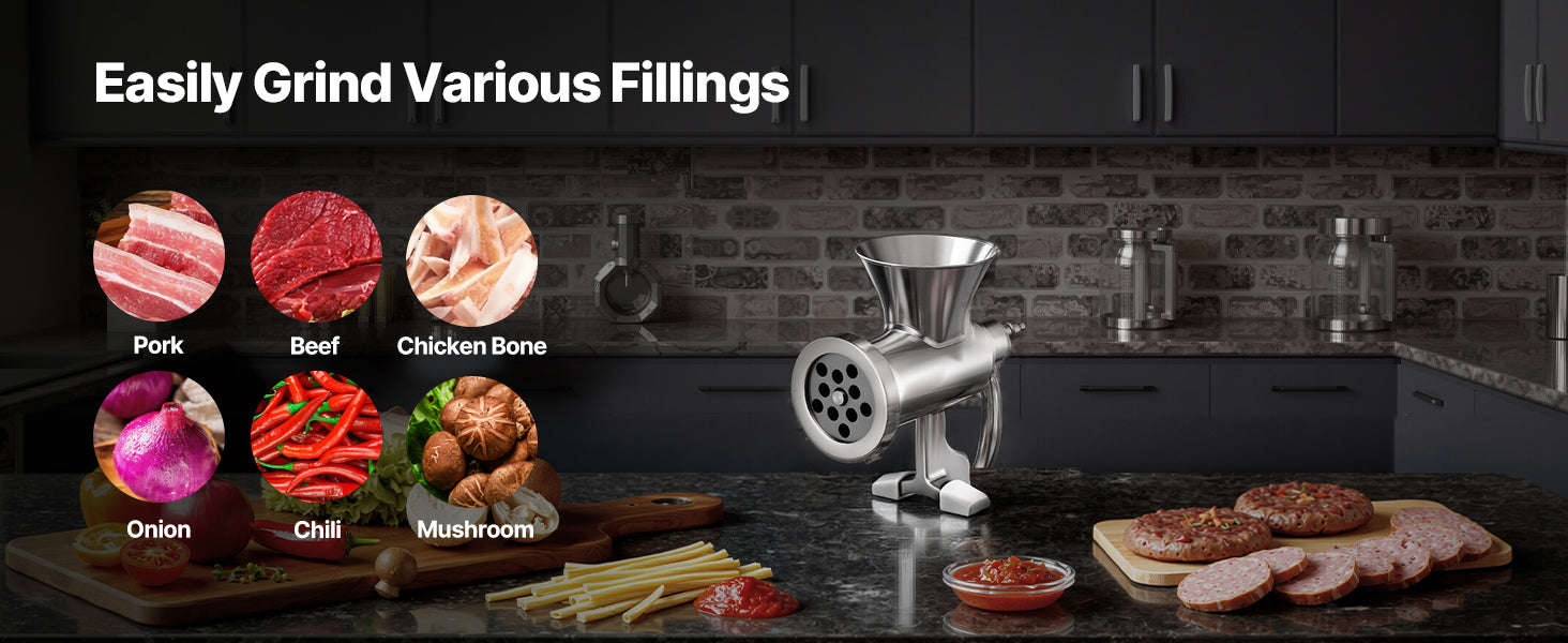 Manual Meat Grinder with Steel Table Clamp, 2 Cutting Plates & Sausage Tubes-5 Caliber / United States