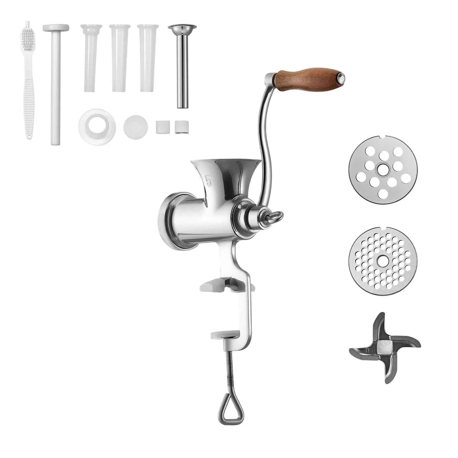Manual Meat Grinder with Steel Table Clamp, 2 Cutting Plates & Sausage Tubes-5 Caliber / United States