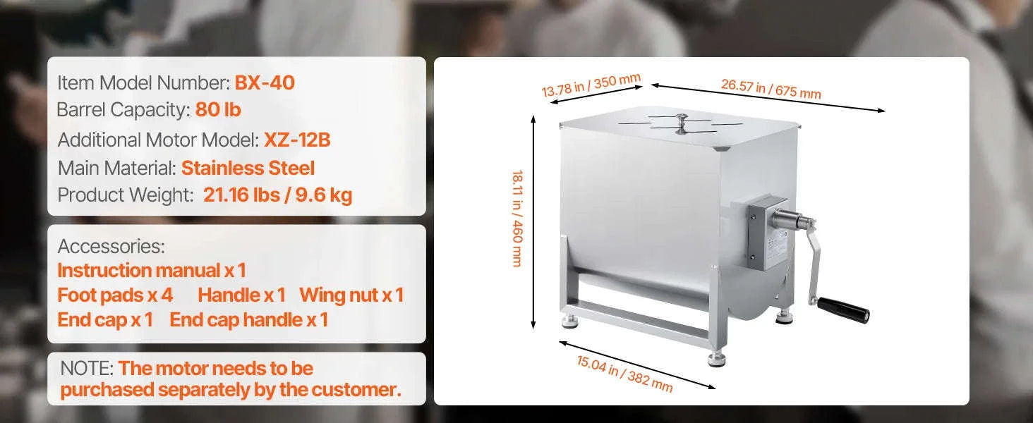 Manual Meat Mixer with Lid, Handle and Gear Reducer-10L / Germany