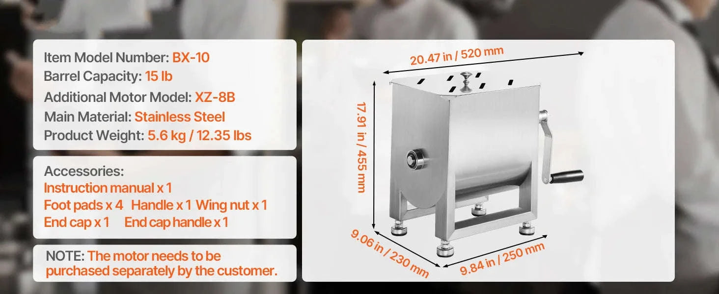 Manual Meat Mixer with Lid, Handle and Gear Reducer-10L / Germany