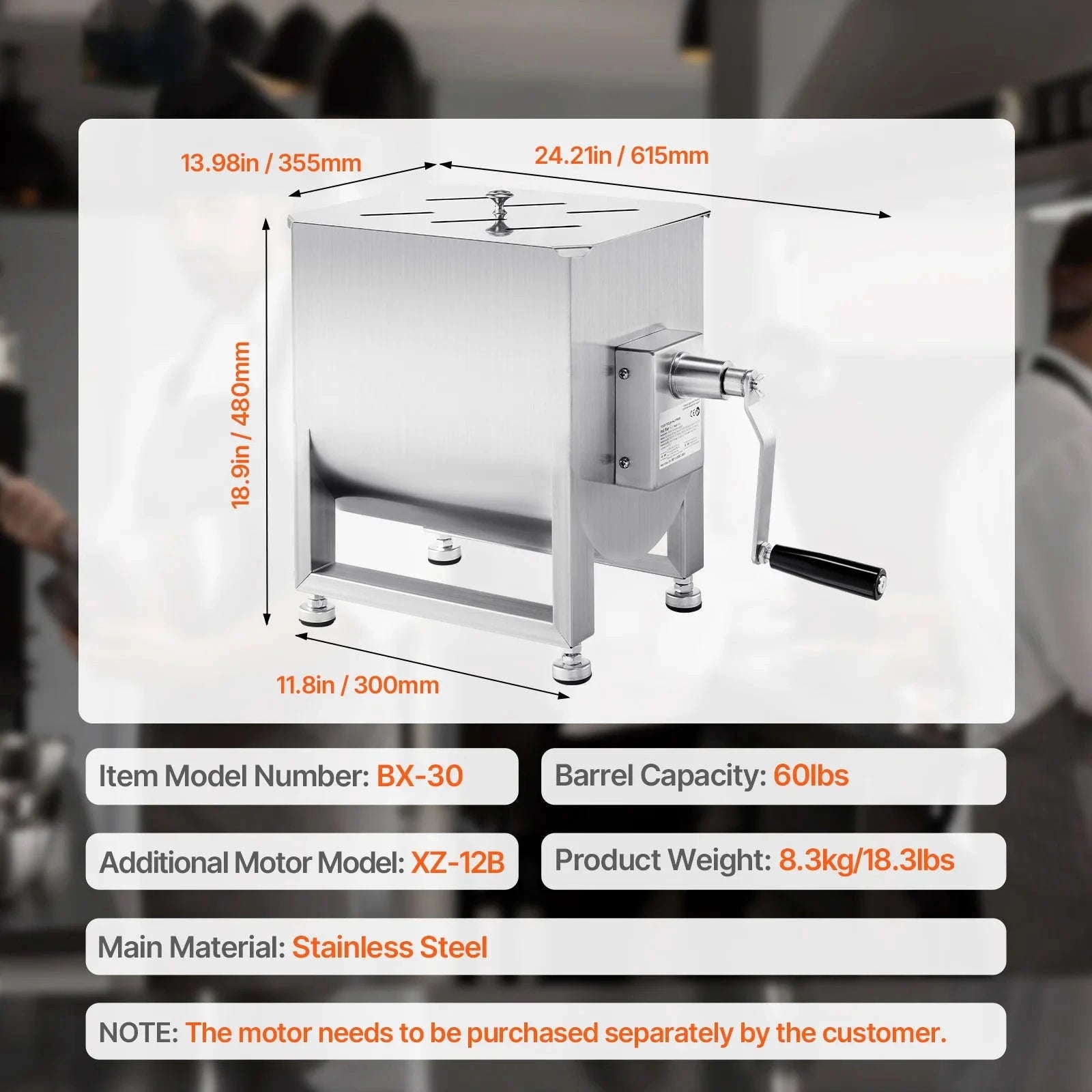 Manual Meat Mixer with Lid, Handle and Gear Reducer-10L / Germany